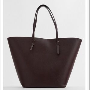 Zara Brown 100% Leather Reversible Tote Bag